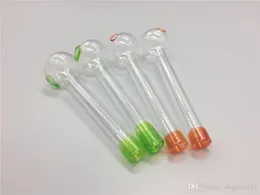 Billiga 30st/Lot Glass Oil Burner Pipe Mini Rökning Handrör GALSS Tube 10 cm tjockt glasrör oljefärgad rörfri frakt