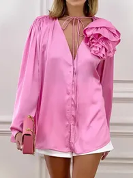 Женские блузки 2023, весенняя рубашка Design Sense со съемным розовым воротником, женственная высококачественная маленькая рубашка с длинными рукавами
