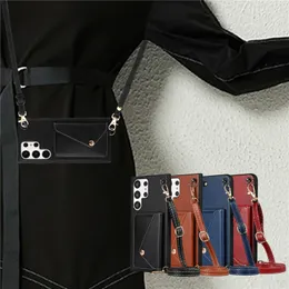 Necklace Envelope Folio Vogue Phone Case for iPhone 14 13 12 11 Pro Max Samsung Galaxy S23 Ultra S22 Plus S21 Adjustable Lanyard Card Slot Leather Wallet Back Cover