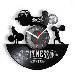 Väggklockor fitness klocka Gymplacering Viktlyftning Titta på kreativ kraftlyftning Timesfärger Förändrat ljus