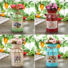 Vaser Shabby Table Gift Arrangement Craft Home Decoration Vintage Pots Iron Bucket Wedding Flower Vase Rural Style