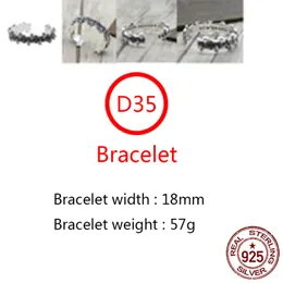 D35 S925 Sterling Srebrna bransoletka Hip Hop Street Fashion Para Biżuteria Spersonalizowana punkowa styl Solid Cross Flower List Prezent dla miłośników Bangła