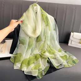 Eşarplar Yeşil Ginkgo Bırakın Stoles Kadınlar Yaz Hicab Eşarp Lüks Baskı Güneş Koruyucu Şal Sargılar Bandana Bayanlar Kafası