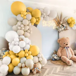 108Pcs Yellow Balloons Garland Kit Mustard Yellow Sand White Pastel Ballons for Birthday Baby Shower Gender Reveal Party Deco