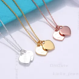 Всеми любимое дизайнерское ожерелье, подарок в форме сердца, белая медь, двойное сердце, ювелирные изделия, роскошный женский кулон с бриллиантом, модные украшения, подарки для девочек, с коробкой