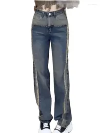 Jeans de mujer Casual cintura alta contraste Color a juego Denim pantalones de pierna suelta 2023 ropa de moda de otoño