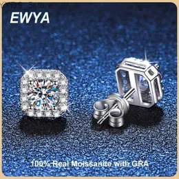Серьги-гвоздики EWYA Luxury Designer Real 1 карат с муассанитом и бриллиантами для женщин Серьги из стерлингового серебра S925 Свадебные ювелирные украшения YQ231107