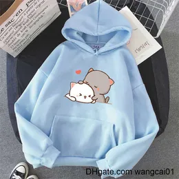 Women's Hoodies Sweatshirts Peach Cat Kawaii Clothing Aesthetic Hoodie 2021 Cute Pink Tops Oversized Sweatshirt Women Cartoon Print Unisex Warm Streetwear 0407H23