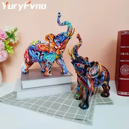 Oggetti decorativi Figurine YuryFvna Pittura nordica Graffiti Elefante Scultura Statua Arte Statua di elefante Creativo Resina Artigianato Decorazione della casa 230406