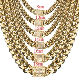 Chains Trendy Zircon 8-18MM Stainless Steel Gold Dragon Claw Clasp Jewelry Miami Cuban Chain Mens/Womens Necklace Or Bracelet 7"-40"