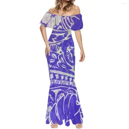 Casual Dresses HYCOOL Party Fashion Sexy One-Shoulder Hawaiian Tattoos Print Beach Dress Formal Occasion Women's Short Sleeve Fishtail