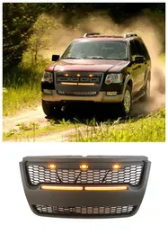 Offroad yttre delar främre grill racing grillar övre rutnät w/emblem passar för Ford Explorer 2006-2010 stötfångare med LED-lampor