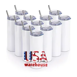 ABD CA 2 Gün Teslimat 20 Oz Düz Paslanmaz Çelik Vakum Su Şişeleri Yalıtımlı Araç Kupaları Süblimasyon Boş Tumbler Cups Toplu 1107