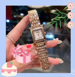 Small Two Pins Dial Quartz Battery Watch Women Stainless Steel Belt Bracelet Ultra Thin Popular Digtial Number Tank Series Business Leisure Chain Bracelet Watches