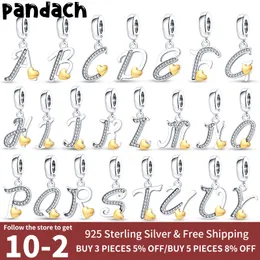 925 Silver Fit Pandora Charmos originais pingentes pingentes de braceletes de pingentes de pingentes de zircão pingente de coração inglês 26 letra a-z charme contas