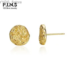 Stud F.I.N.S Fashion Real 925 Sterling Silver Tang Cao Pattern Earring Round Flat Ear Piercing Fine Algergy Anti-Allergy YQ231107