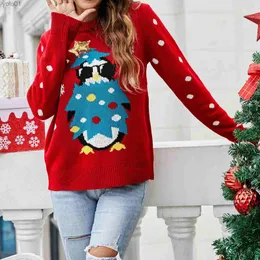 Kadın Sweaters Kadın Örgü Sweater Uzun Sle Penguen Desen Tığ İşaretleri Noel Tarzı Gündelik Mürettebat Boyun Komik Sweater gömlek231107