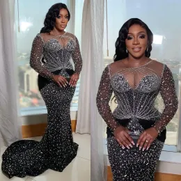 2023 ASO ebi Black Mermaid Prod Dresses Crystes Beded Crystals Asevious Aseval Party Second Sextree Second Virtfice Orvice Dragement Dragement