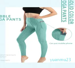 Realfine888 Bütün Seks Yoga Kıyafet Uzun Pantolon Kadınlar Fitness Wear Telefon Cep Kalça Kalça Asansör Düz Renkli Spor Açık havada Boyut
