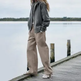 Spodnie damskie jesień vintage czarne wiosenne kieszenie na szeroką nogę solidne spodnie dresowe żeńskie harajuku spodnie pantelones ubrania vestidos