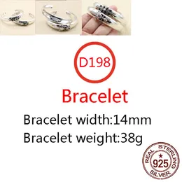 D198 S925 Sterling Silber Rindsleder Armband Hip Hop Street Fashion Paar Schmuck Personalisierte Punk Style Solide Schwert Kreuz Blume Brief Liebhaber Geschenk