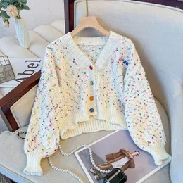 Maglieria da donna colorata camicia a maniche lunghe lavorata a maglia cappotto primavera autunno 2023 piccolo cardigan monopetto con scollo a V stile profumato