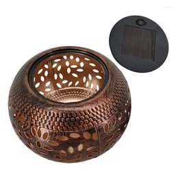 Decorative Flowers Retro LED Solar Hollow Round Lawn Lamp Style Wrought Iron Metal Light Crafts Nordic