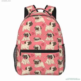 Rucksäcke, Hündchen, Herz, Liebesmuster, Schultasche für Jungen, Mädchen, Kinder, niedlicher Mops, Reiserucksack, langlebig, leicht, für die Schule, Laptop-Rucksäcke Q231108