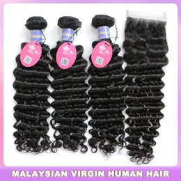 Derin dalga insan saç demetleri kapanışlı Malezya saç örgü demetleri dantel kapalı bakire çiğ saç uzantıları kraliçe saç resmi mağaza