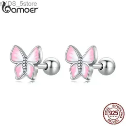 Stud Bamoer 925 Sterling Silver Simple Farterfly Ear Spuckles For Women Söta mode Tiny örhängen Fina smycken Party Gift YQ231107