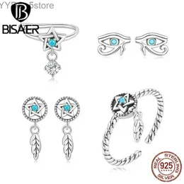 Stud BISAER 925 Sterling Silber Pentagramm Ohr Manschetten Horus Auge Ohrstecker Für Frauen Party Original Design Edlen Schmuck YQ231107