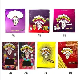 Partihandel Warheads Påsar 500 mg Survridningar gelébönor chewy kuber Förpackningsväska 3 typer Återförslutbar blixtlåsspåpa mylar paket amhna