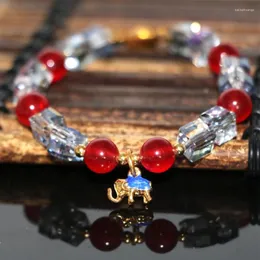 Charm Bracelets Original Design 8mm Red Chalcedony Stone Round Beads Crystal Elephant Cloisonne Fashion Women Jewelry 7.5inch B2964