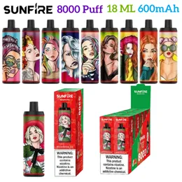 Authentic Sunfire 8000 Puff disposable vape puff 8k vapes disposable puff E Cigarette with Ajustable Airflow Display 600 mAh 18ml Rechargeable TypeC OEM 10 Flavors