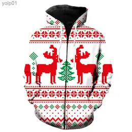 Men's Hoodies Sweatshirts Christmas Style Men's Zipper Hoodie 3D Printed Harajuku With Hood Jackets Cool Fashion Casual Long Sle Sweatshirts Funny TopsL231107