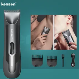 Hårtrimmer Kensen Men's Body Trimmer Electric Waterproof Ceramic Blade Shaver Pubic Hair Trimmer Rechargeble Wetdry Men's Sanitary Shaver 230406