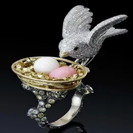 Mode kvinnor ring legering oval ädelsten opal kristall diamant fågel äggring jubileum dag gåva storlek 5-102476