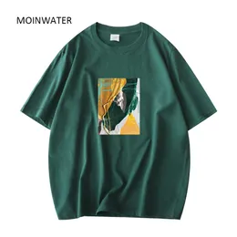 Kvinnors t-shirt Moinwater Women's Dark Green Art Print T-shirt Women's Cool Street White Khaki Cotton T-Shirt Summer Women's Top MT2 230407