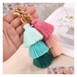 Кольца для ключей Boho Colorf Mti Layer Tassel Bag Ring Handmade Charm Keychain Bags Hanges Fashion Jewelry Will And Sandy Drop Delivery Dhxy6