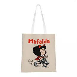 Kopplingar Kawaii Mafalda Bicycle 3 Wheels Tote Recycling Quino Manga Cartoon Canvas Groceries Axel Shopper Bag