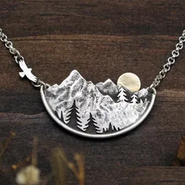 Pendant Necklaces Natural Scenery Flying Bird Sunset Mountain Forest Women Temperament Charm Necklace Prom Jewelry Dhiqd