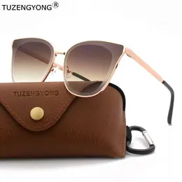 Okulary przeciwsłoneczne Tuzengyong 2022 Nowe oko kota oko przeciwsłoneczne metalowe okulary ramy marka projekt dama mody Gradient okulary przeciwsłoneczne UV400, aby zapobiec olśnieniu p230406