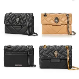 Kurt Geiger London Real Sheepskin Leather 5A Chains Cross Body Bag Small Flap Handbag Black Golden/Sier Messenger Bags