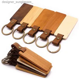 Keychains Lanyards 50pcs Wooden Keychain Rectangular Collectible Key Ring Car Bag Hanging Pendant Painting Crafts Cute Keychain for Women MenL231107