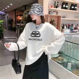 Hoodie Balenciga Tasarımcı Paris Moda Markası Pamuk Yuvarlak Boyun Kazak Kadın Kilit Mektubu Kola Şerit Gevşek Kültürü Çift Büyük Uzun Kollu