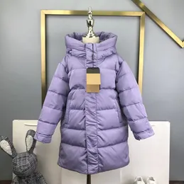 Casaco infantil quente novo outono inverno moda roupas de rua alta carta geométrica impressa crianças jaqueta grossa longa crianças casacos quentes com capuz para meninas roupas de neve