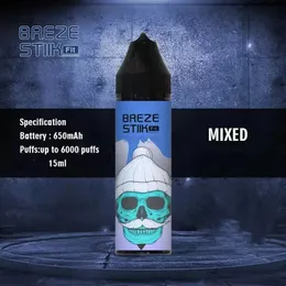 Original Breze Stiik FIT 6000 Puffs Descartáveis E Cigarro Atacado Caneta Vape 12 Cores 650mAh Bateria Recarregável 15ml Pré-preenchido Pod Marca Vapes