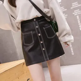 Skirts Ayr Autumn Waist Winter Mini Women Korean Style Pu Woman Silm Plus High Skirt Short Green Size Leather A-Line Fruit