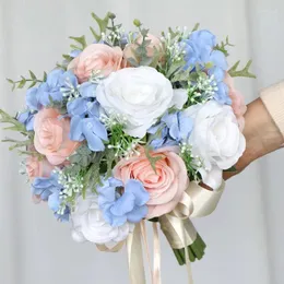 Düğün Çiçekleri Yapay Mavi ve Pembe Buket Süslemeleri Elde Taşınan Çiçek El Sanatları Malzemeleri Malzemeler Malzemeleri