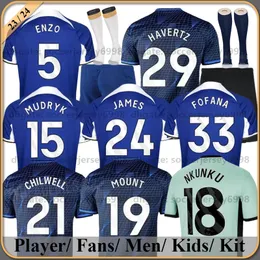 23 24 CFC Soccer Jersey Pulisic Mount Havertz Sterling Jorginho 2023 2024 Football Shirt Men Kids Set Kits Koulibaly Kante Uniform Socks Mendy T. Silva James Cucurella